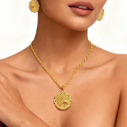 24k plated jewelry gifts hollowing out Necklace and earrings set for women high quality plated jewelry sets gifts