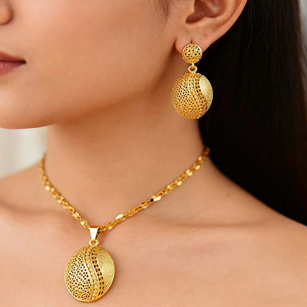 Dubai Gold Plated Jewelry Set Necklace Earrings Ring for Women Daily Wear Wedding Gift Africa Nigeria