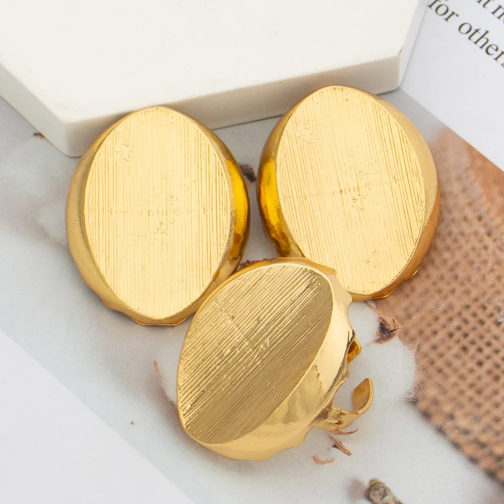 African Earrings with Ring Jewelry Set for Women Gold Plated Clip Earrings Finger Rings 2Pcs Set for Party Nigerian Daily Wear