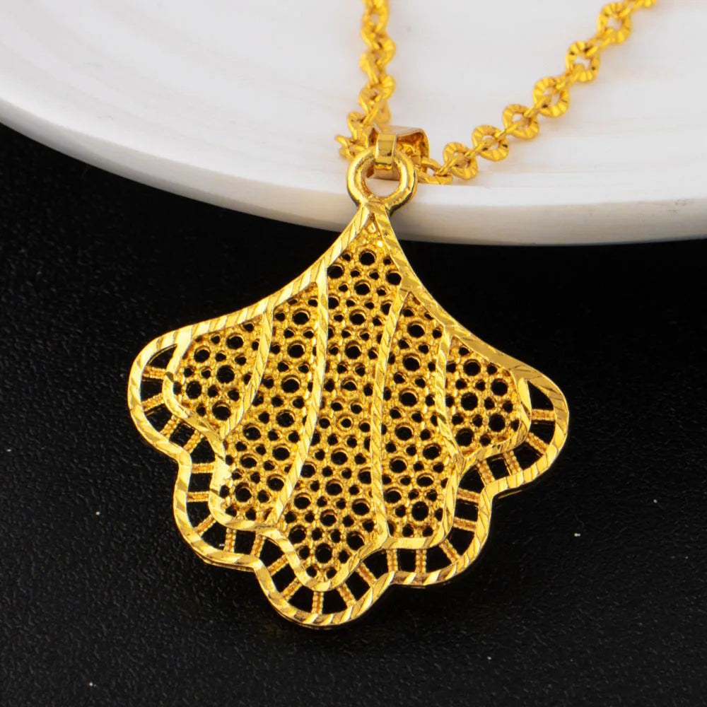 Mid East Fashion Gold Plated Necklace Ring Earrings Set for Women Gold Color Luxury Dubai Jewelry Gift Apply to Bride Mother