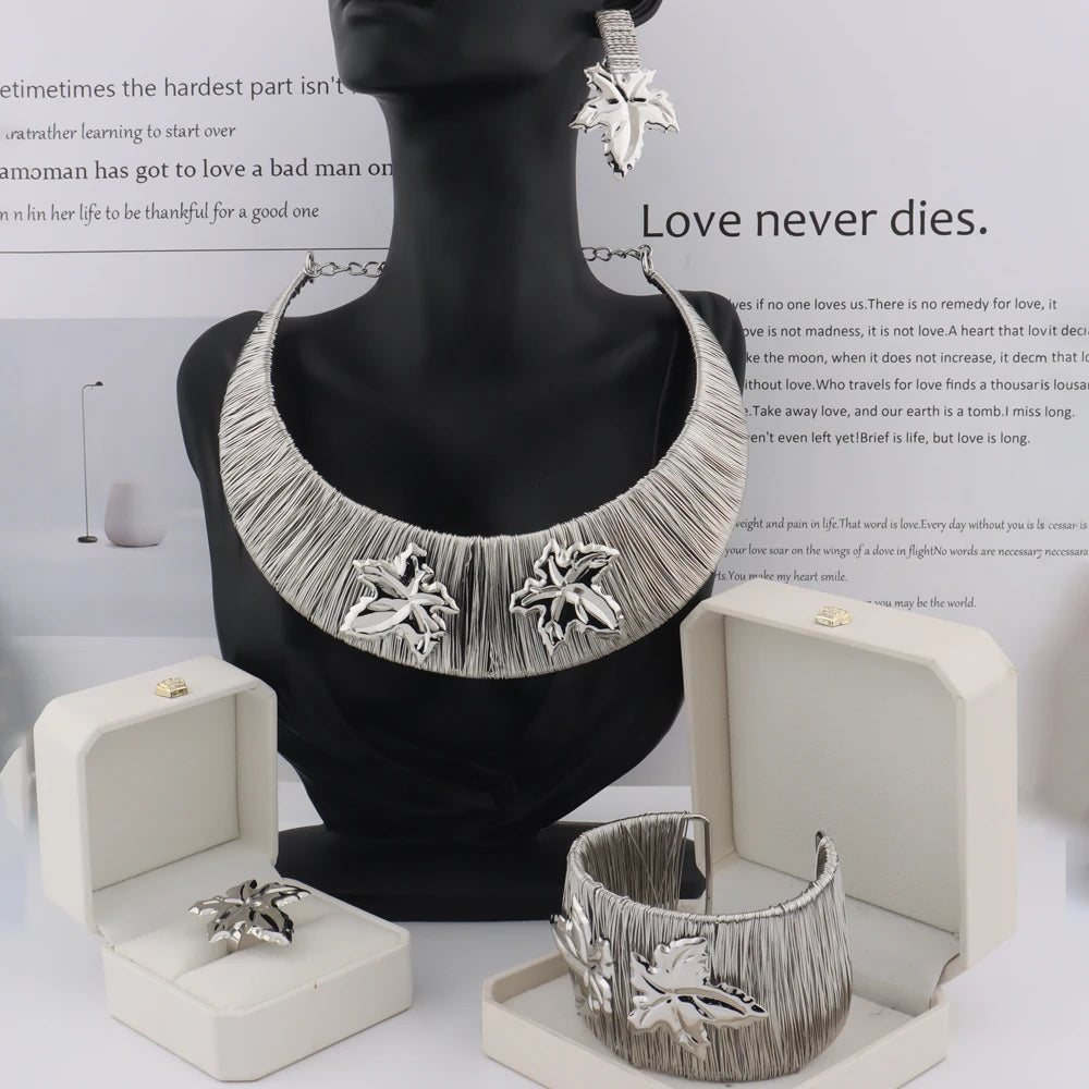 Dubai Jewelry Sets for Women, Nigerian Indian Bridal Necklace Earring Set Party Gift Jewellery Woman Accessories