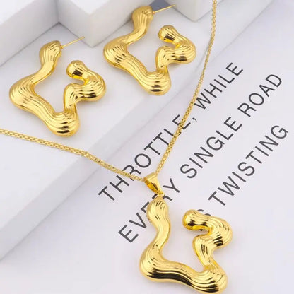 Wave Earrings & Necklace Set for African Women, Luxury Gift for Wedding Valentine Party, Elegant Jewelry Women Set