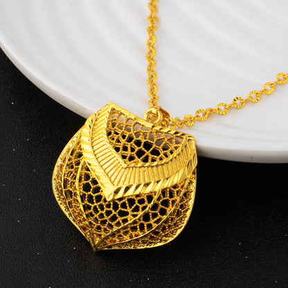 Nigerian Crown Shape Jewelery Set For Women Dubai Gold Color Earrings Bridal Ring African Necklace Gift For Mother's Day Wedding