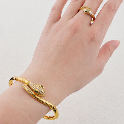 18K Shiny Gold Color Bracelet Ring Set Dubai Jewelry Designer Jewelry Ladies Fashion Bracelet Wholesale Jewelry Set