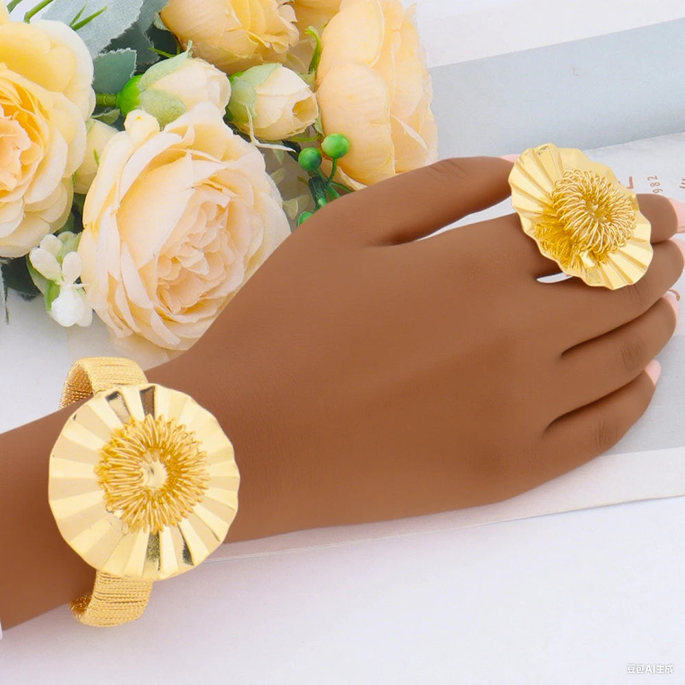 Nigerian Luxury Jewelery Sets for Women Dubai India Bridal Necklace Earrings Ring Bracelet Gold Plated Wedding Party Gift Set
