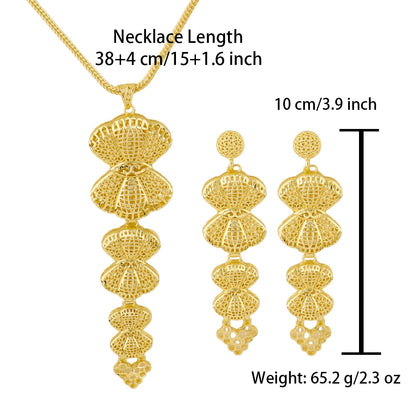 Dubai African 24K Gold Plated Shell Shape Necklace Earrings 3pcs Set for Women Gold Color Party Wedding Banquet Jewelry Gift