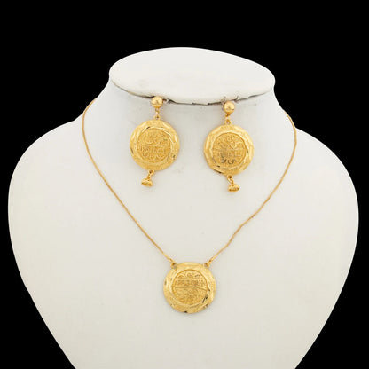 Dubai Earrings and Necklace Jewelry Set for African 18k Gold Color Drop Earrings with Pendant Necklace Jewelry Accessories Gifts