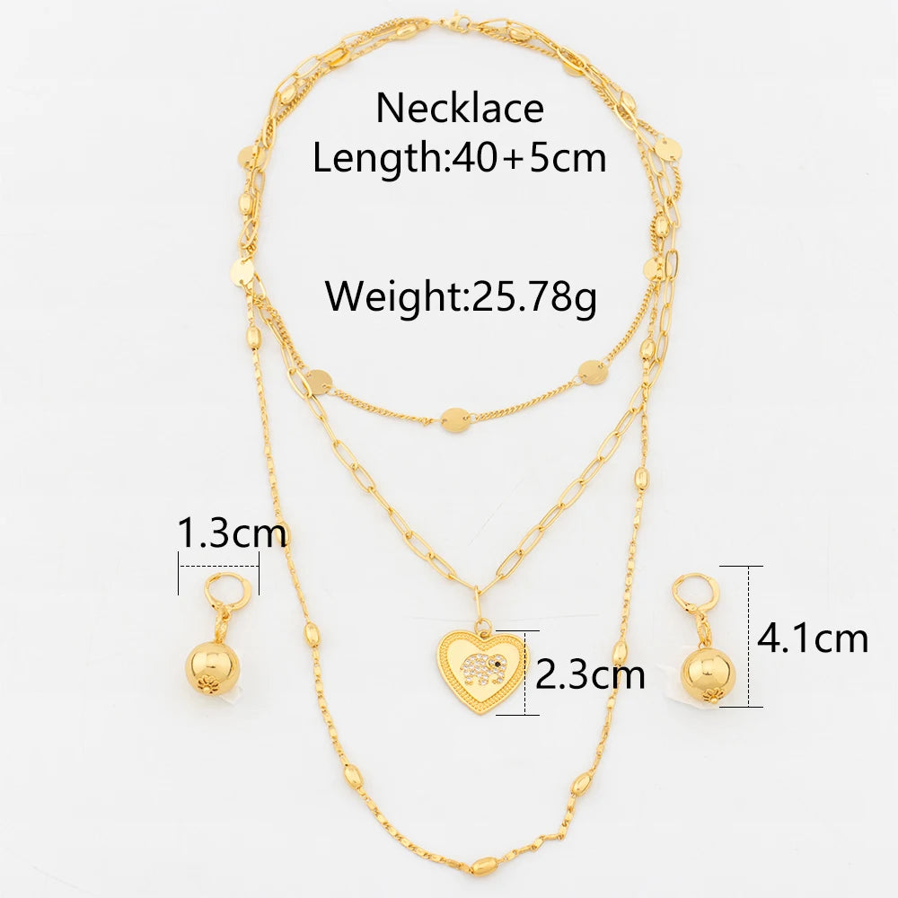 YM Long Three Layers Jewelry Set For Women Statement Necklace Personality African Elephant Pendant Beads Earrings Collar Chain - YUEMING JEWELRY