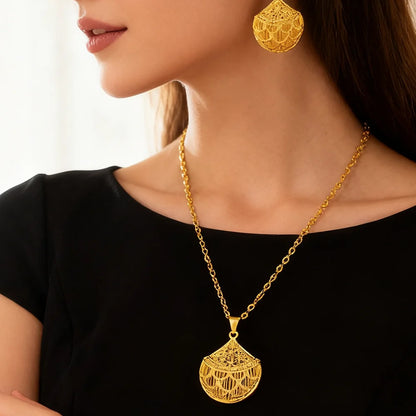 Luxury Arabic Gold Wedding Jewelry Set Gold Plated Dubai Bridal Necklace Earrings Ring Nigeria Women Vintage Jewelrys Gift
