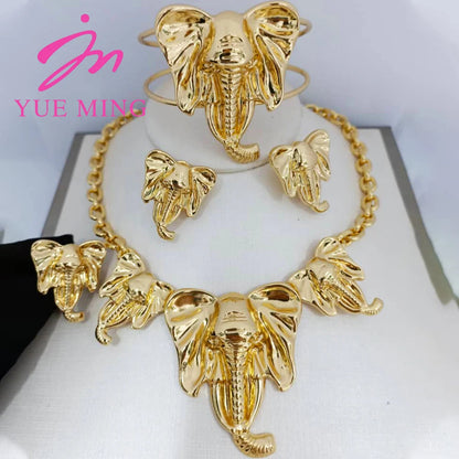 Dubai Gold Color Jewelry Set For Women Copper Earring Necklace Nigerian Bridal Jewelry Accessory Wedding Bracelet Rings Party - YUEMING JEWELRY