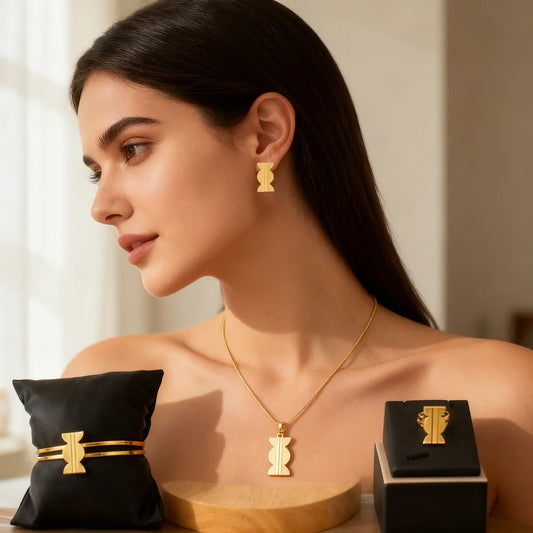 18k gold Plated Jewelry set Woman stainless steel earrings necklace bracelet Rings set for Girls Jewelry Accessories Gift set