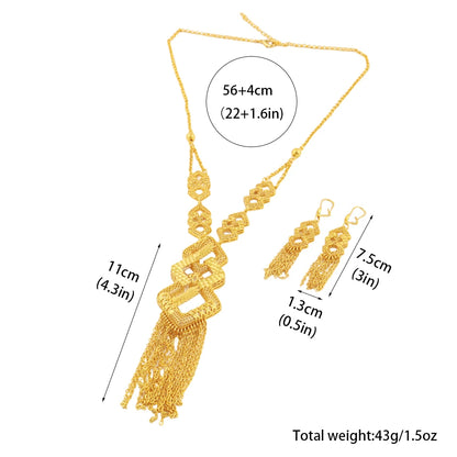 Plated Indian Bridal Jewelry Set: Long Pendant Necklace & Earrings for Women, Nigeria African Dubai Wedding Gift, Elega
