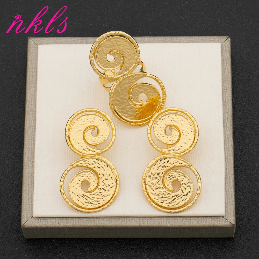 Gold-Tone Figure-8 Earrings & Ring Set for Women, African Brazilian Holiday Jewelry Gift, Chic Minimal Accessories