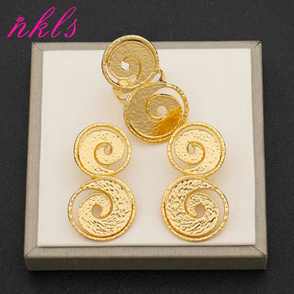 Gold-Tone Figure-8 Earrings & Ring Set for Women, African Brazilian Holiday Jewelry Gift, Chic Minimal Accessories