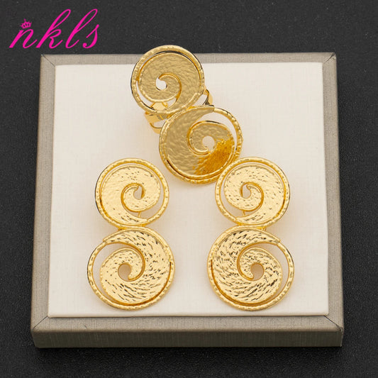 Gold-Tone Figure-8 Earrings & Ring Set for Women, African Brazilian Holiday Jewelry Gift, Chic Minimal Accessories