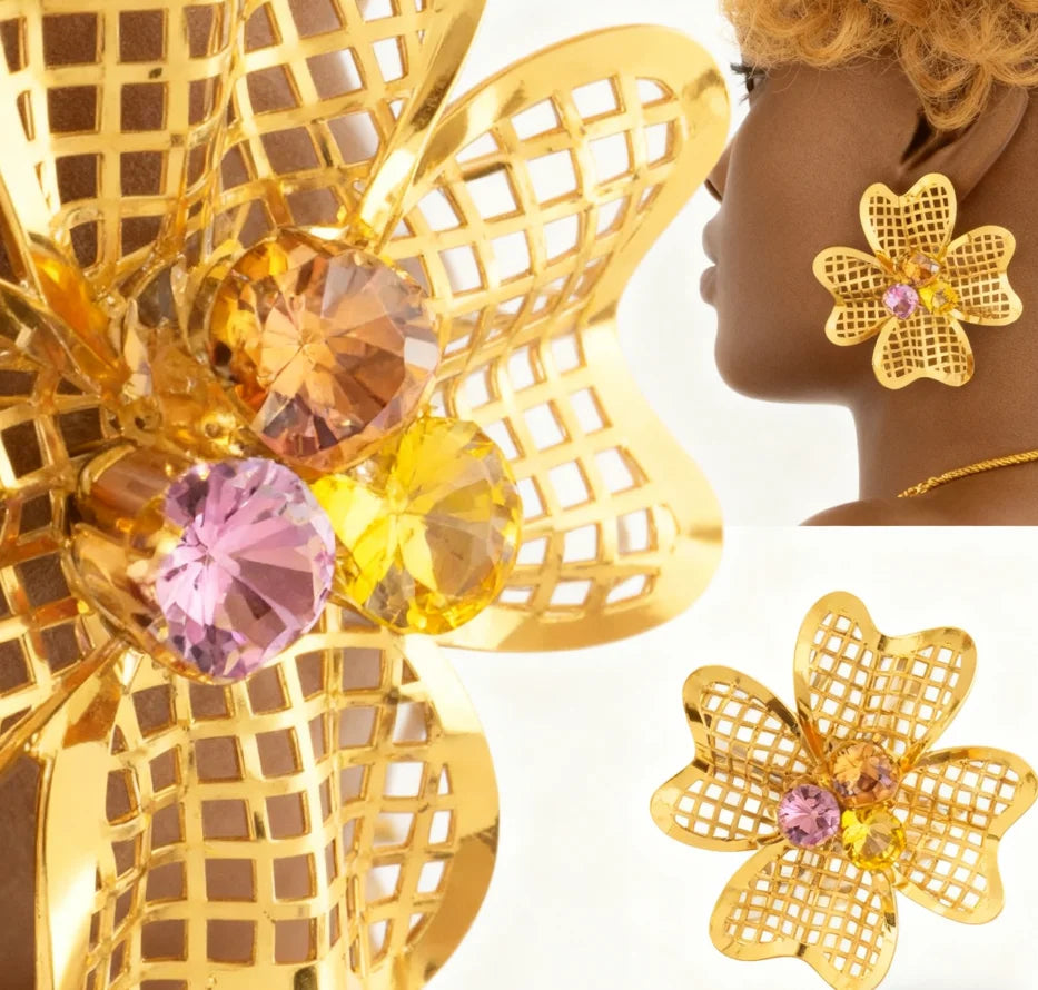Nigerian Dubai Ethiopia Hollow Flower Zircon Earring Set & Necklace, New Trend Gift for Graduation, Elegant Jewellery W