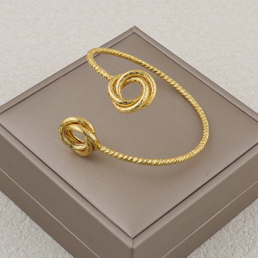 4Pcs/Set Gold Color Interlocking Circles Roman Numbers Jewelry Sets Stainless Steel Necklace Bracelet Earrings Ring  Design Sens