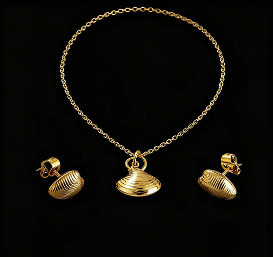 Nigeria Shell-Pendant Chain & Simple Earrings Set, Stainless Steel Necklace for Women, Party Wedding Easter Gift