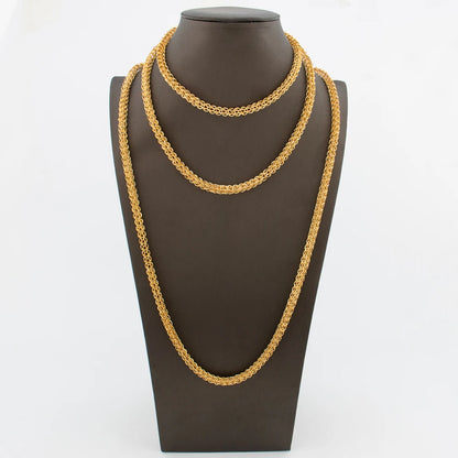 African 18k Gold Color Necklace for Women Exquisite Choker Party Medium Length Necklace Weddings Long Chain Jewelry Set Gifts