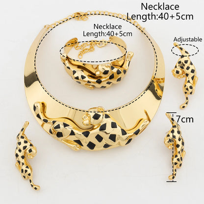 Gold Plated Necklace and earrings set for women Leopard Animal Dangle Earrings Bracelet Ring Banquet Party Fashion Jewellery