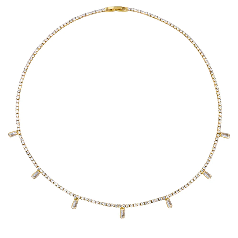 Waterproof Hypoallergenic Colorful Cubic Zirconia Stone Necklace Jewelry Set 18K Gold Plated Women's Necklace Jewelry