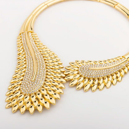 Italy Fashion Gold Color Jewelry Set For Women Angel Feather Necklace Bracelet Earrings Ring Set Beautiful Wedding Party Gift