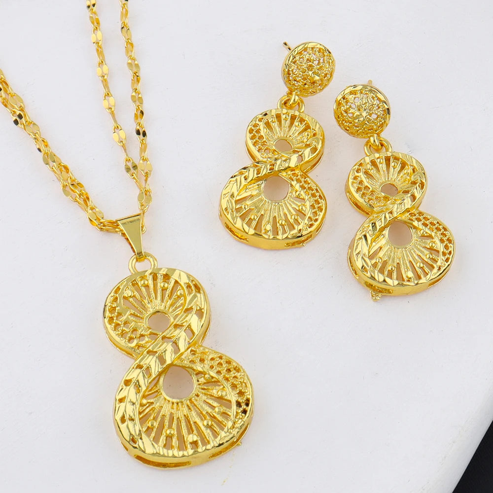 Italy French Gold Plated Light Luxury Necklace Earrings Set for Women Charm Jewelry Gift for Party Wedding Dating Wear