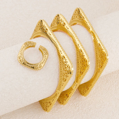 2Pieces Bracelet and Ring Set Dubai Jewelry Set for Women Perfect as a Bridesmaid Gift for Nigerian Weddings