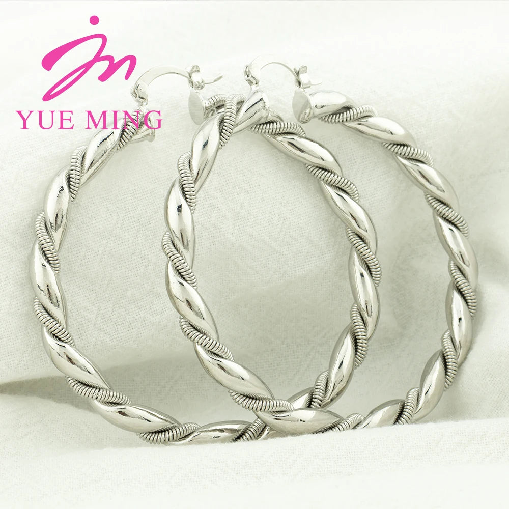 YM Gold Plated Hoop Earrings For Women Men 60MM Copper Circle Round Sliver Color Ear Wedding Gift Jewelry Accessory Daily Wear - YUEMING JEWELRY