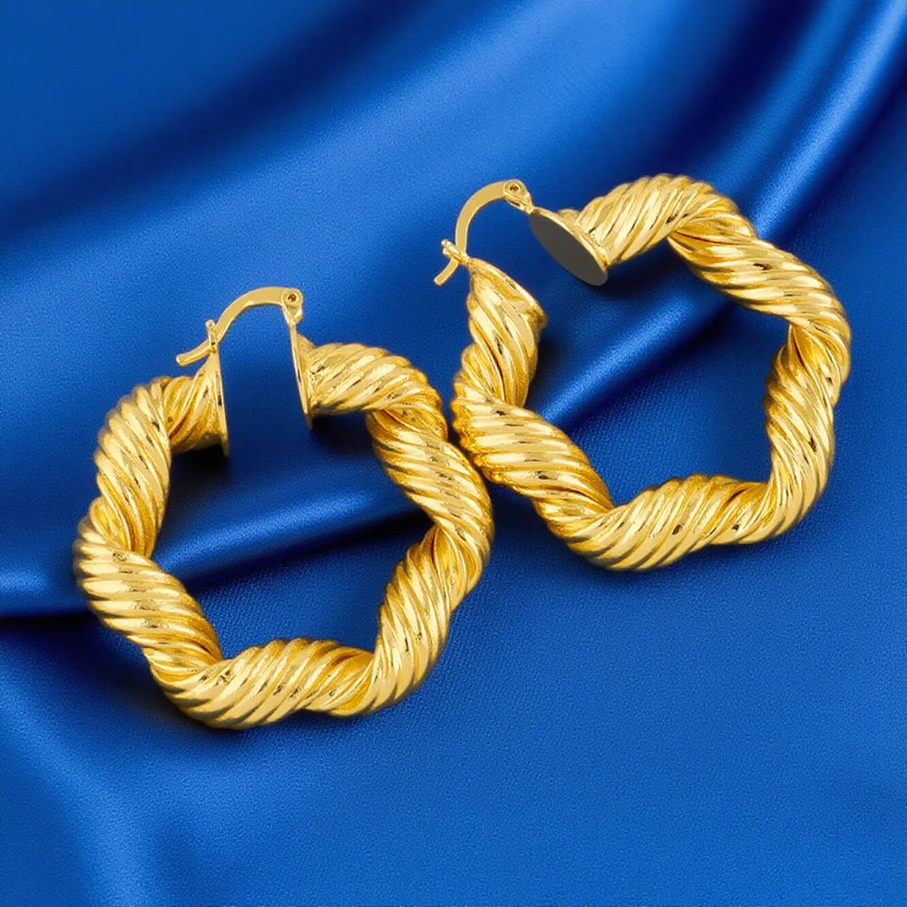 Classic Stainless Steel Ear Buckle for Women Trendy Gold Color Geometric Twisted Thick Hoop Earrings Punk Hip Hop Jewelry Gift