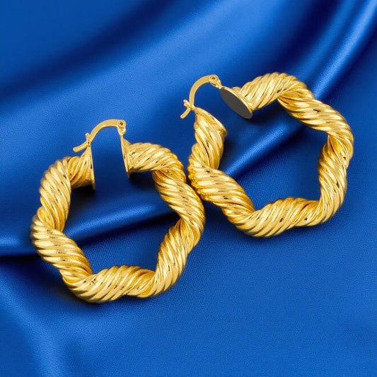 Classic Stainless Steel Ear Buckle for Women Trendy Gold Color Geometric Twisted Thick Hoop Earrings Punk Hip Hop Jewelry Gift