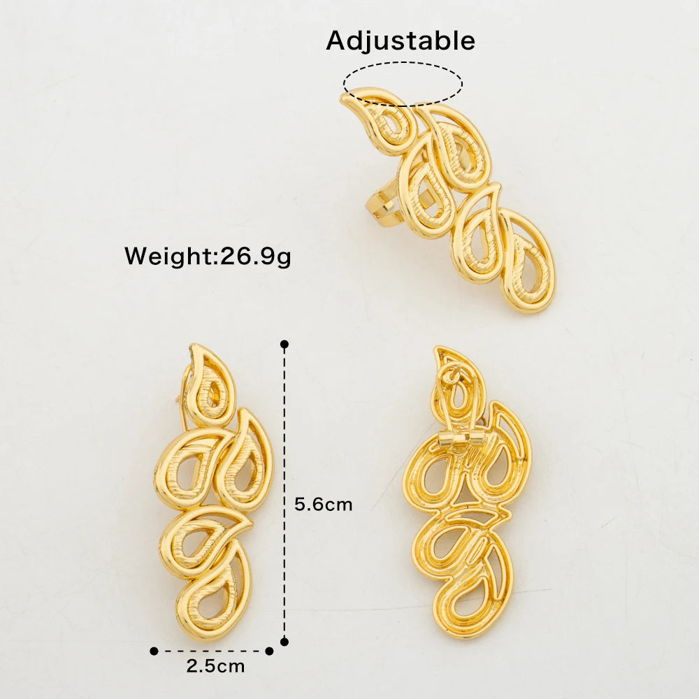 Trendy Jewelry Set for Women Dubai 18K Gold Plated Round Earrings Fashion Ring Party Bridal Wedding Gifts Jewelry Accessories