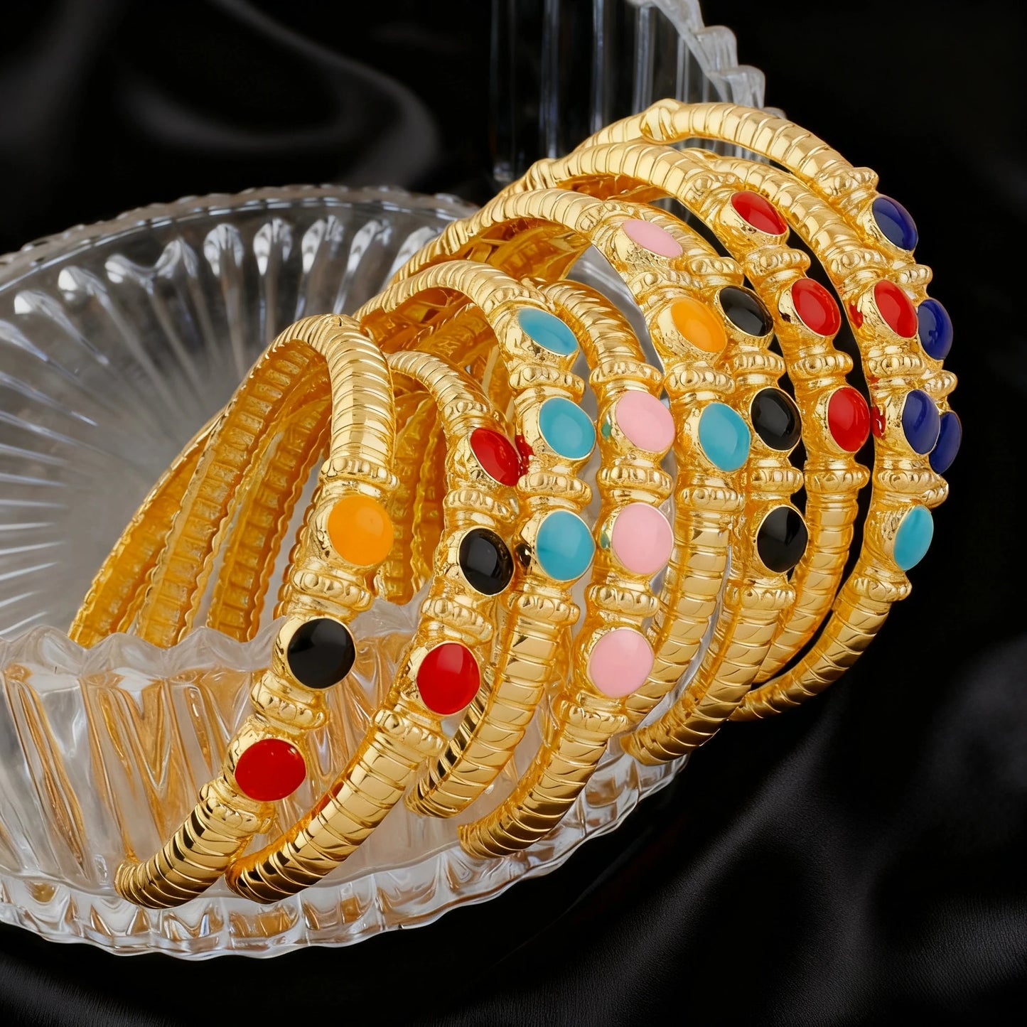 Fashion Multy Colors Personalized 18k gold plated ring and bracelet jewelry set daily wear High Temperament bracelets Girl Gift