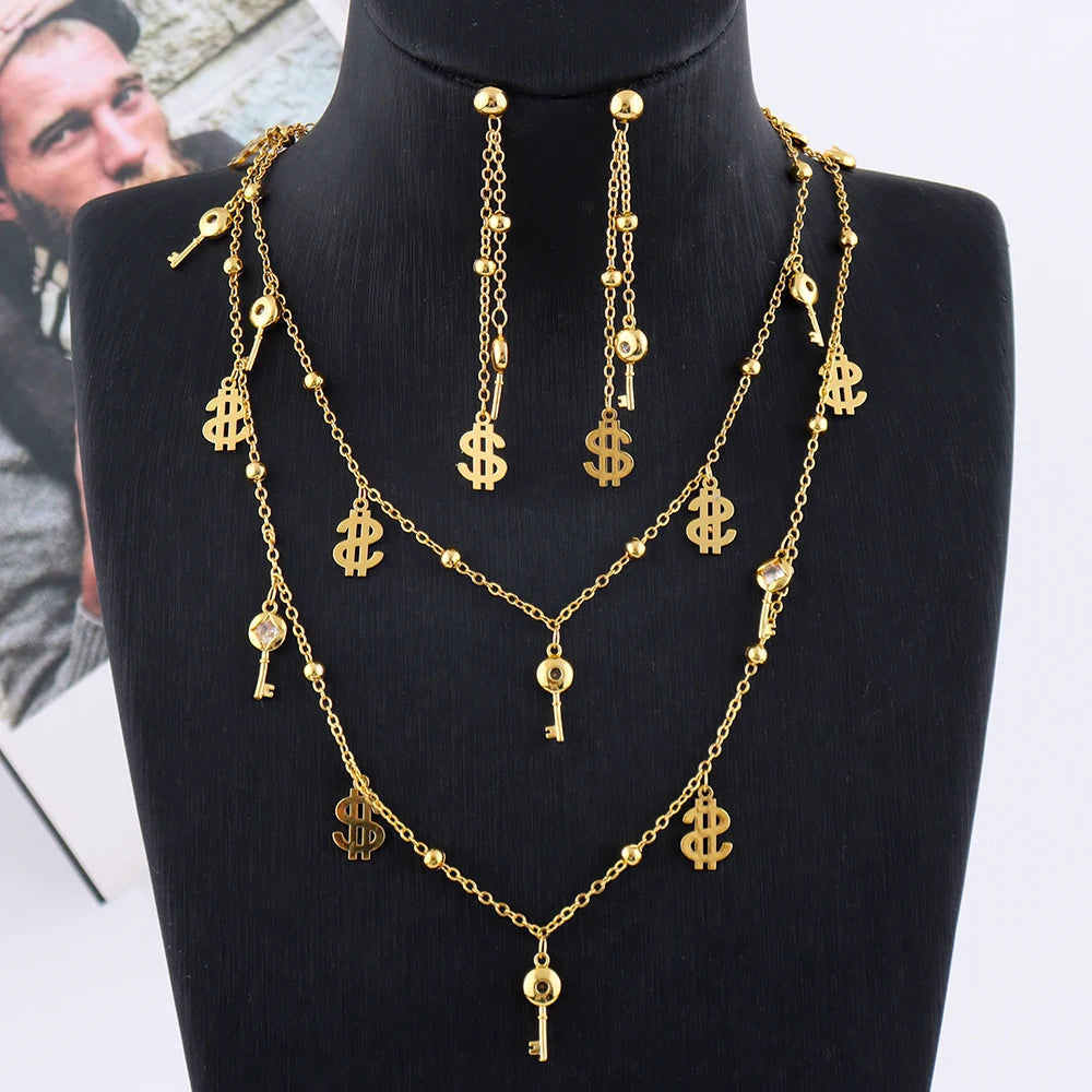 Bohemian earring and necklace jewellery set for woman Dollar style Tassel Earrings Necklace Beach Jewelry Vacation Gift