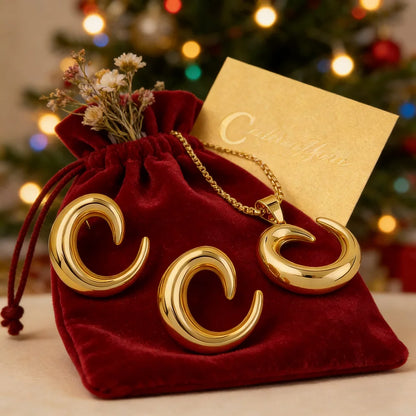 woman star necklace temperament 24k gold color stainless steel earring necklace Trendy Temperament Niche Spiral jewelry gift