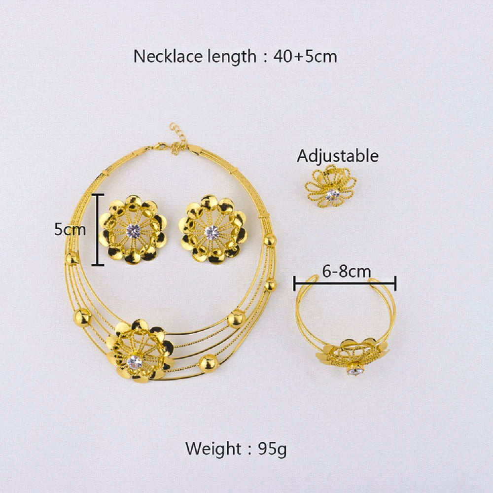 2025 Flower Jewelry Sets for African Women, Earrings Necklace Ring Bangle Gift for Party Valentine’s, Elegant Jewelry