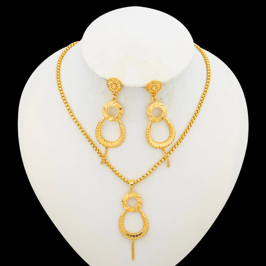 Ethiopia Golden Plated Jewelry Set Ladies Elegant Necklace and Earrings 2Pcs/Set Afican Dubai Party Bridal Jewelry Accessories