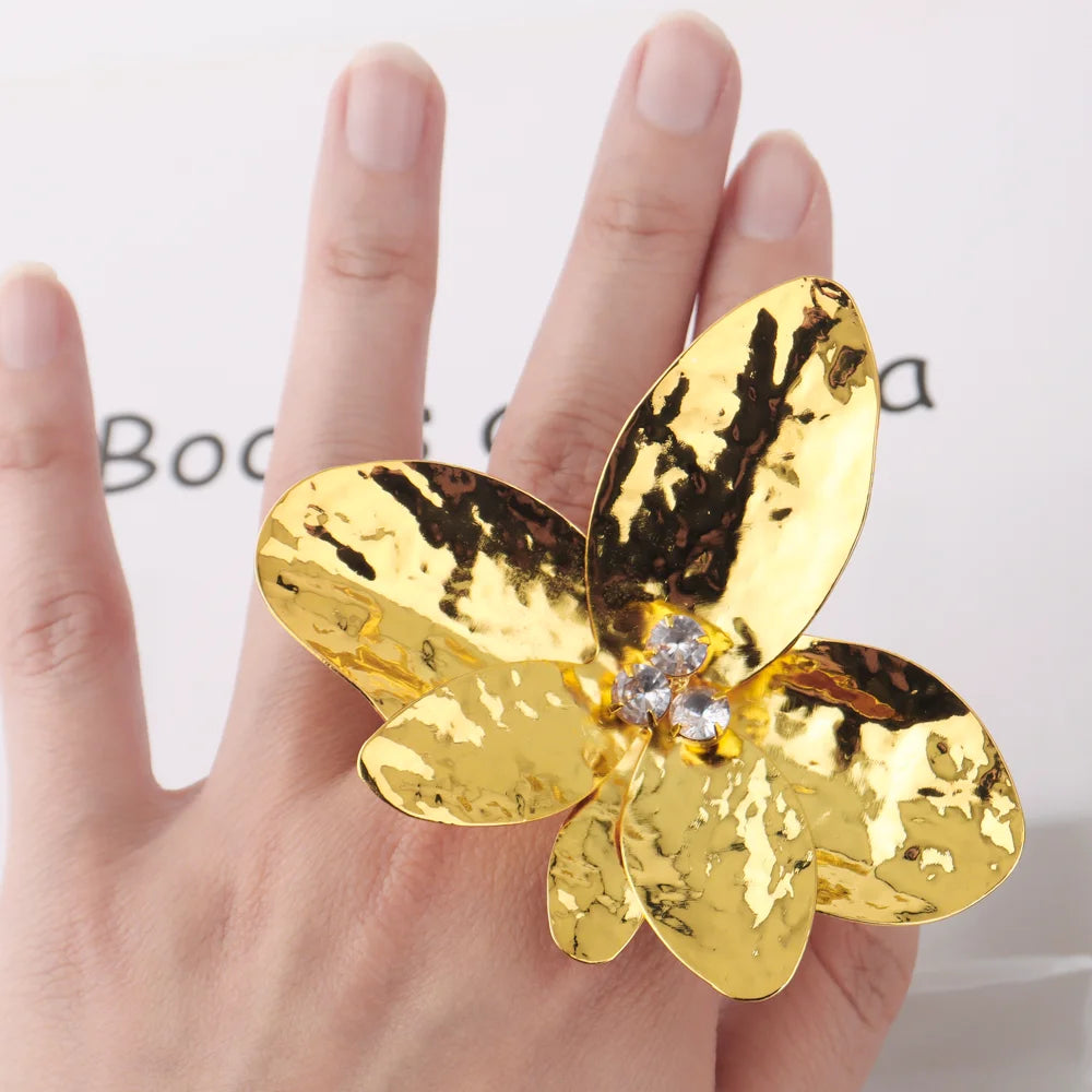 Exaggerated Punk Irregular Alloy Petals Earrings ring for Women Fashion Exaggerated Design Party Jewelry Party Gifts