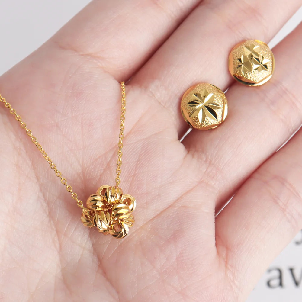 France Exquisite Gold Color  Women Jewelry Africa Urban Beauties Stainless Steel Pendant Necklace Earring Set Party Daily Gifts