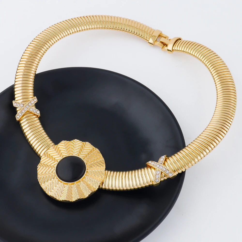 24k gold-plated jewelery sets Simple Round Snake Chain earrings ring necklace bracelet women luxury jewelry Gift set
