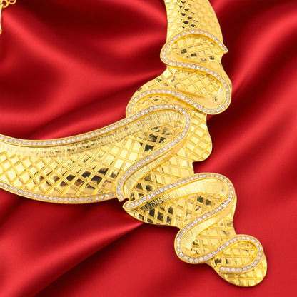 African Fashion Earrings Necklace Ring Bracelet Jewelry Set for Women Luxury Gold Color unique Design Italy Wedding Gift