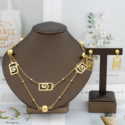 Dubai Bead Chain & Rose Flower Pendant Set, Long Necklace Earring Set for Bride Luxury Jewelry Sets Women Gift