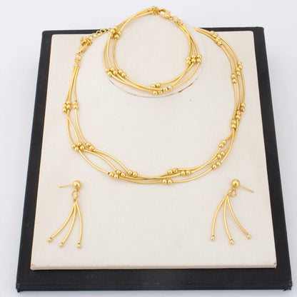 Stainless Steel Gold Color Beaded Round Necklace Earrings Bracelet Metal Multi Layer Jewelry For Women Party Waterproof Gift