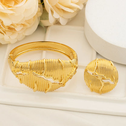 Dubai Cuff Bangle & Ring Set, Chunky Luxury Italian African Bracelet for Wedding & Daily Wear, Elegant Jewelry Women Se