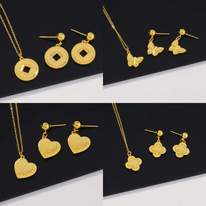 Pretty Girl Gold Color Trendy Four Jewelry Set Delicacy Earrings Clavicle Chain Set Shine Pendant Apply to Party Wedding Gift