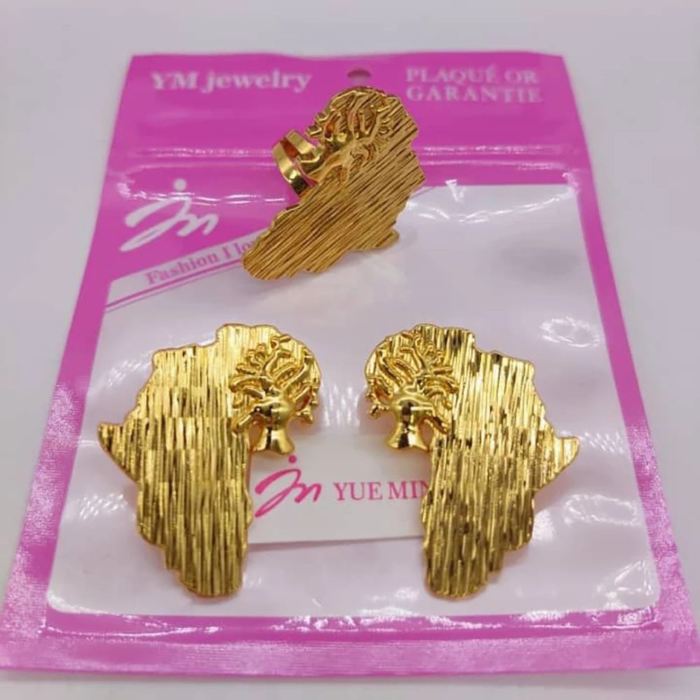 Luxury 2pcs jewelry set bohemia Gold Color earrings ring Set Dubai engagement jewelry set for Women Wedding earrings Rings Gift