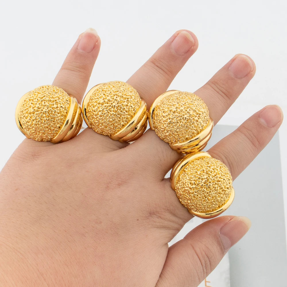 Dubai Big Rings for Women Arab Luxury 18K Gold Plated Rings Hard Large Jewelry Round Different Size Lady Finger Rings Party Gift