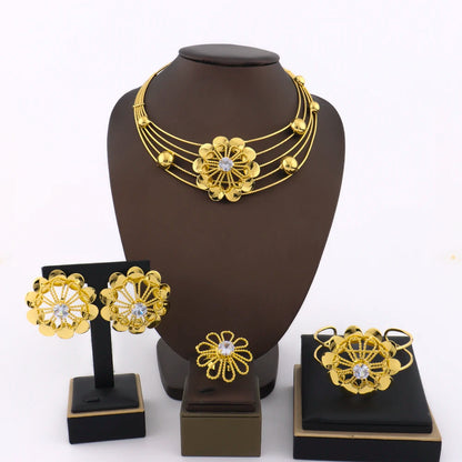 2025 Flower Jewelry Sets for African Women, Earrings Necklace Ring Bangle Gift for Party Valentine’s, Elegant Jewelry
