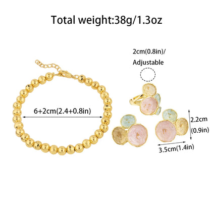 Dopamine Color Jewelry Set For WomenTrendy Earrings Ring Gold Color Bangle Set Advanced Jewelry For Party Wedding Anniversary