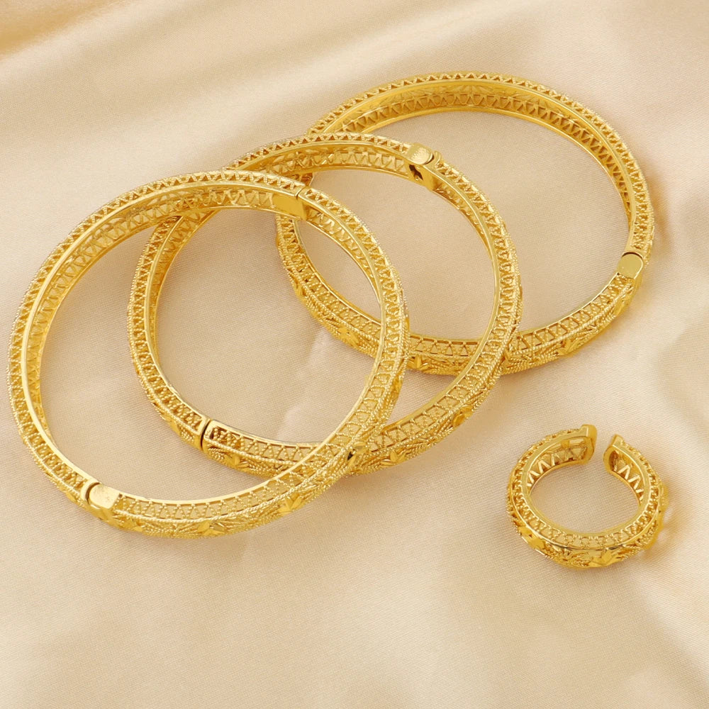 Women Charm Bracelet Dubai 24K Gold Color Bangle Ethiopian Hawaiian Jewelry For Summer Women Party Gift